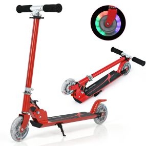 Patinete Plegable de Aluminio Altura Ajustable con 2 Ruedas City Scooter Roller para Niño 70 x 10 x 63-85cm Rojo
