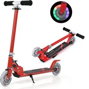 Juego de 2 Juguetes para Niños Patinete Plegable con Luces y Silla Giratoria 360° con Base Antideslizante Rojo