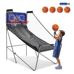 Juego de Canasta Plegable Máquina de Baloncesto Juguete Contador Electrónico Canasta con Soporte Red Cesta de Baloncesto Azul