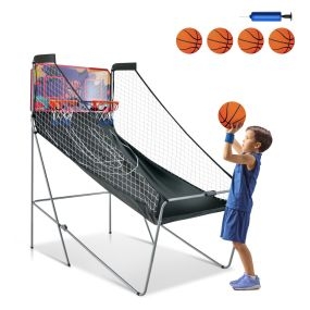 Juego de Canasta Plegable Máquina de Baloncesto Juguete Contador Electrónico Canasta con Soporte Red Cesta de Baloncesto Púrpura