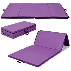 Colchoneta de gimnasia plegable púrpura con correa de transporte 240 x 120 x 5 cm antideslizante