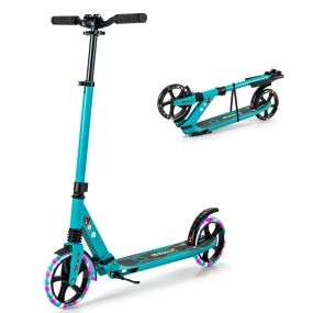 Patinete Plegable con Luces LED para Niños Manillar con Altura Regulable Sistema que Absorbe los Choques 93 x 43 x 91-106 cm Turquesa