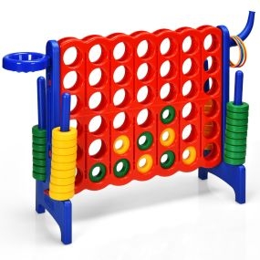 Set Conecta 4 Gigante para Niños y Adultos Juego de Exterior 74 cm con Canasta y Juego de Lanzamiento de Anillos 42 Piezas Azul