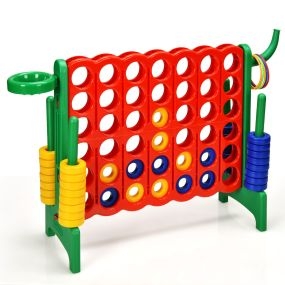 Set Conecta 4 Gigante para Niños y Adultos Juego de Exterior 74 cm con Canasta y Juego de Lanzamiento de Anillos 42 Piezas Verde