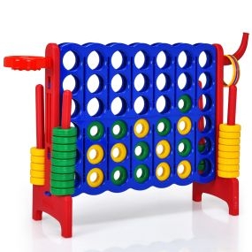 Set Conecta 4 Gigante para Niños y Adultos Juego de Exterior 74 cm con Canasta y Juego de Lanzamiento de Anillos 42 Piezas Rojo