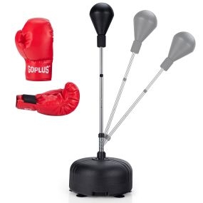 Saco Rápido de Boxeo con Soporte Pelota de Boxeo Vertical con Ventosas Guantes Altura Regulable para Adultos Niños en Casa Gimnasio Negro