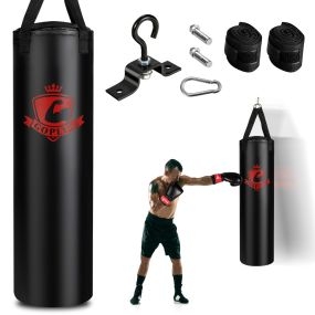 Set Saco de Boxeo Colgado 28,5kg para Adultos con Vendas y Guantes de Boxeo 12oz Símil-Cuero PVC para Muay Thai Krav Maga Taekwondo Karate