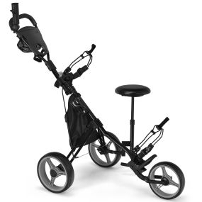 Carro de Golf Plegable con 3 Ruedas Carrito de Golf a Empujar o Tirar Ligero y con 4 Posiciones Regulables en Altura Gris