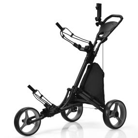 Carro de Golf de Empuje con 3 Ruedas Carrito de Golf Plegable Mando Altura Regulable con Portavaso Marcador Gris