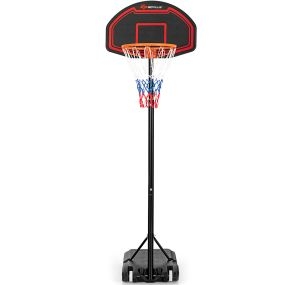 Canasta de Baloncesto Portátil para Niños Soporte Canasta Regulable en 5 Alturas Red Duradera Uso Interno y Externo 192-247 cm Negro y Rojo