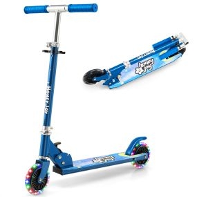 Patinete para Niños Plegable con 2 Ruedas Intermitentes Manillar Ajustable Sistema de Freno Trasero Azul