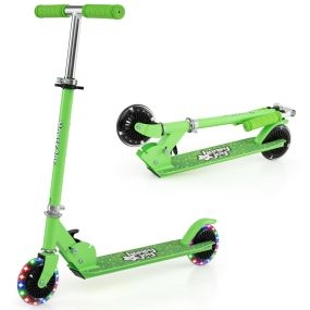 Patinete para Niños Patinete con 2 Ruedas Intermitentes Manillar Ajustable y Sistema de Freno Trasero Juguete para Niños de Pie Verde