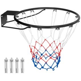 Aro de Baloncesto de 45 cm Portería de Baloncesto Montado en Puerta de Pared con Red para Todo Clima Universal Resistente Negro