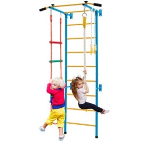 Juego de Barra de Pared para Niños Acero con Barra de Tracción Escalera de Cuerda Anillos de Gimnasia 107 x 83 x 223 cm Amarillo