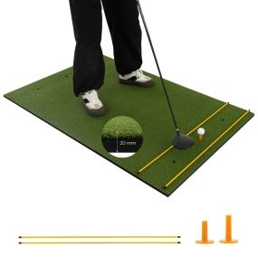 Tapete de golf 3 en 1 de hierba sintética verde 152 x 117 x 2 cm con 2 tees, 2 palos y 3 orificios