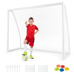 Portería de Fútbol de 245 x 182 cm para Jardín Red Resistente a la Intemperie y Marco de UPVC con Estacas Conos Montaje Rápido Blanco