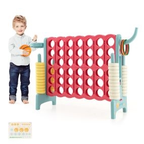 Juego Conecta 4 Gigante Mega 4 para Niños y Adultos Juego de Exterior con Canasta Juego de Lanzamiento de Anillos 42 Piezas Rojo y Azul