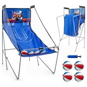 Juguete de Baloncesto Plegable con 8 Modos de Juego Máquina de Contador Marcador Electrónico Soporete Cesta de Baloncesto 206 cm Azul