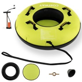 Trineo de Nieve Inflable de 100cm para Niños y Adultos Tubo de Neumático de Goma y Fondo Duro Correa de Remolque Asiento Acolchado Verde