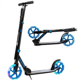 Patinete con Plataforma de Aluminio Manillar Regulable en 3 Posiciones y Tira para Niños 10+ Años Azul Hasta 100 kg