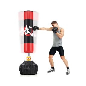 178 cm Bolsa de Boxeo de Pie Saco de Boxeo Pesado con Base Rellenable 12 Ventosas y Amortiguadores para Adultos y Adolescentes