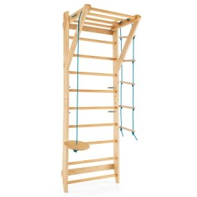 Escalera de Madera en Pared con Barras de Dominadas Trapecio Redondo Juego de Gimnasia Carga 100kg Natural