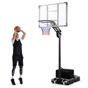 Aro de Baloncesto Ajustable de 1,49-3,05 m Sistema de Canasta Portátil para Todas las Climas con Tablero 2 Ruedas Base Rellenable