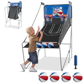 Máquina de Baloncesto Juego de Canasta Plegable Juguete Contador Electrónico Canasta con Soporte Red 4 Baloncestos Azul