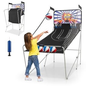 Máquina de Baloncesto Juego de Canasta Plegable Juguete Contador Electrónico Canasta con Soporte Red 4 Baloncestos Azul y Blanco