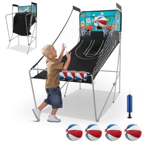 Máquina de Baloncesto Juego de Canasta Plegable Juguete Contador Electrónico Canasta con Soporte Red 4 Baloncestos Turquesa