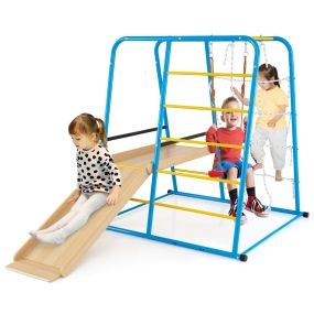 Juego de Montessori 6 en 1 Conjunto de Escalada para Niños con Tobogán Columpio Barras de Mono Escalera y Pared de Cuerda