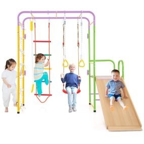 Juego de Escalada para Niños Gimnasio Montessori para Interior con Muro de Escalada Barras Escalera Cuerda de Trepa Anillas Columpio