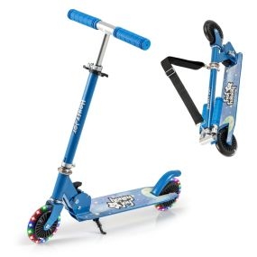 Patinete para Niños Plegable con 2 Ruedas Intermitentes Manillar Ajustable Sistema de Freno Trasero con Reposapiés para Niños 3+ Años Azul