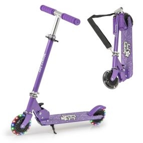 Patinete para Niños Plegable con 2 Ruedas Intermitentes Manillar Ajustable Sistema de Freno Trasero con Reposapiés para Niños 3+ Años Púrpura