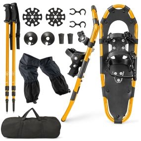 Juego de Raquetas de Nieve 4 en 1 Versátiles con Bolsa Transporte Bastones de Trekking Sistema de Fijación para Adultos 63 x 21 cm Oro