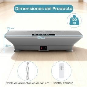 Plataforma Vibratoria con Sensor de Gravedad 10 Intensidades Ajustables Mando a Distancia Bluetooth Máquina Entrenamiento para Hogar Gris