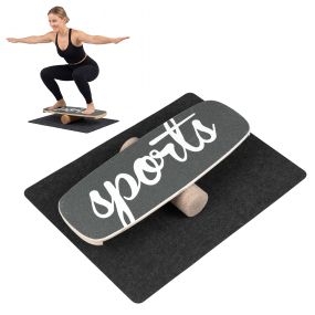 Tabla de Equilibrio de Madera con Rodillo de Corcho Superficie Antideslizante Topes para Surf Niños Adultos Carga 100kg Negro