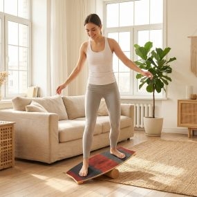 Tabla de Equilibrio de Madera con Rodillo de Corcho y Almohadilla de Fieltro Antideslizante para Surf Esquí Patinaje Marrón