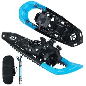 Set de Raquetas de Nieve de 62 cm y Bastones de Trekking para Hombre Mujer y Niño Apto para Todo Terreno Carga de 90 kg con Cierres Azul
