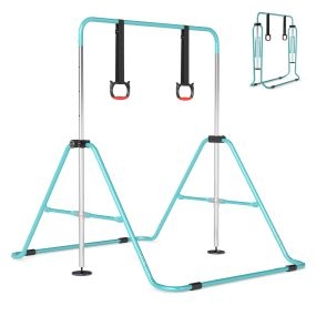 Barra de Gimnasia para Niños Ajustable 4 Niveles de Altura con Estructura Metálica para Hogares y Salas de Entrenamiento Azul