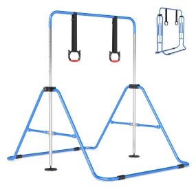 Barra de Gimnasia para Niños Ajustable 4 Niveles de Altura con Estructura Metálica para Hogares y Salas de Entrenamiento Azul Oscuro
