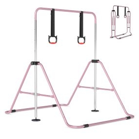Barra de Gimnasia para Niños Ajustable 4 Niveles de Altura con Estructura Metálica para Hogares y Salas de Entrenamiento Rosa