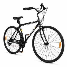 Bicicleta de Carretera 700C Aleación de Aluminio 18 Velocidades Ajustables Sillín Ajustable Frenos de Disco Resistente Adultos Negro