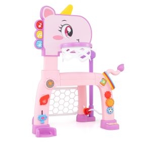 Canasta de baloncesto infantil unicornio 4 en 1 altura ajustable con sonidos rosa