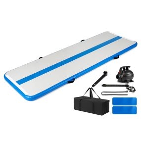 Colchoneta de gimnasia hinchable azul con bomba eléctrica, bolsa de transporte y parche de reparación