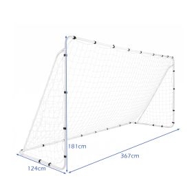 Portería de fútbol blanca grande 367 x 124 x 181 cm estructura metálica resistente con estacas
