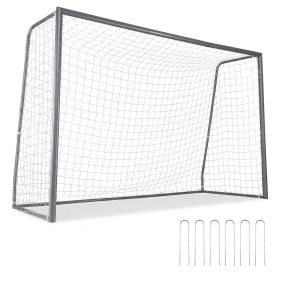 Portería de Fútbol Tubo Galvanizado Antioxidante Firme y Estable con Malla de Alta Calidad Estacas de Fijación 305 x 118 x 201 cm Plateado
