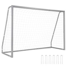 Portería de Fútbol Tubo Galvanizado Antioxidante Montaje Sencillo Malla Flexible Resistente Estacas de Fijación 240 x 86 x 160 cm Plateado