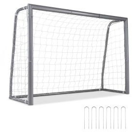 Portería de Fútbol Tubo Galvanizado Antioxidante Desmontable Fácil Almacenar Malla Compacta Estacas de Fijación 180 x 60 x 120 cm Plateado