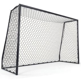 Portería de Fútbol Marco Trapezoidal Metálico Recubierto Malla Poliéster Resistente Desgarro Fijada con Anclajes 306 x 118 x 201 cm Negro
